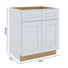 J&K White Shaker S8 Double Door Standard Base Cabinet - 30" W