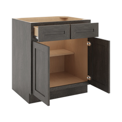 CNC Luxor 5-Piece Smoky Grey 30" W 2 Drawer Double Door Base Cabinet