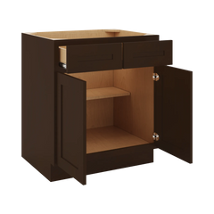 CNC Luxor Espresso 30" W 2 Drawer Double Door Base Cabinet