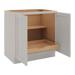 CNC Luxor 5-Piece Misty Grey 33" W Full Height Double Door Base Cabinet W/ 1 Pullout Shelf
