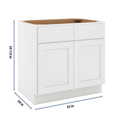 CNC Luxor White 33" W X 32 1/2" H Double Door 2 Drawer Base Cabinet