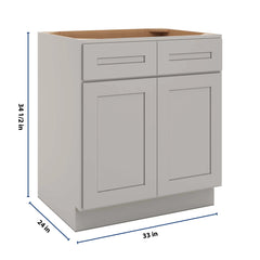 CNC Luxor 5-Piece Misty Grey 33" W 2 Drawer Double Door Base Cabinet W/ 1 Pullout Shelf