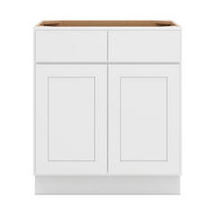 CNC Luxor White 33" W 2 Drawer Double Door Base Cabinet W/ 1 Pullout Shelf