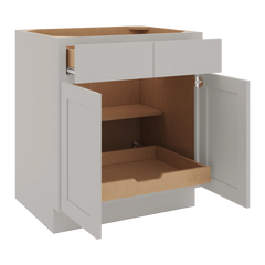 CNC Luxor Misty Grey 33" W 2 Drawer Double Door Base Cabinet W/ 1 Pullout Shelf