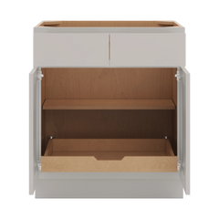 CNC Luxor Misty Grey 33" W 2 Drawer Double Door Base Cabinet W/ 1 Pullout Shelf