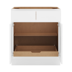 CNC Luxor White 33" W 2 Drawer Double Door Base Cabinet W/ 1 Pullout Shelf