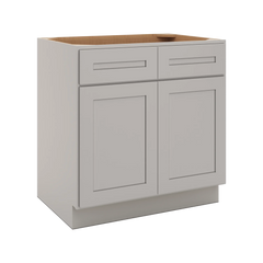 CNC Luxor 5-Piece Misty Grey 33" W 2 Drawer Double Door Base Cabinet W/ 2 Pullout Shelf