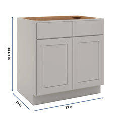 CNC Luxor Misty Grey 33" W 2 Drawer Double Door Base Cabinet W/ 2 Pullout Shelf