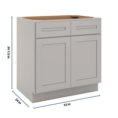 CNC Luxor 5-Piece Misty Grey 33" W 2 Drawer Double Door Base Cabinet W/ 2 Pullout Shelf