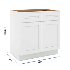 CNC Luxor 5-Piece White 33" W 2 Drawer Double Door Base Cabinet W/ 2 Pullout Shelf