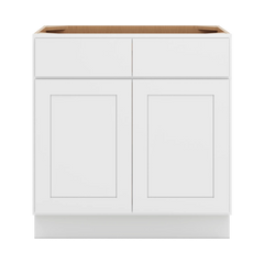 CNC Luxor White 33" W 2 Drawer Double Door Base Cabinet W/ 2 Pullout Shelf