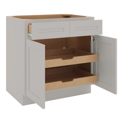 CNC Luxor 5-Piece Misty Grey 33" W 2 Drawer Double Door Base Cabinet W/ 2 Pullout Shelf