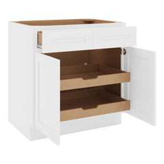 CNC Luxor 5-Piece White 33" W 2 Drawer Double Door Base Cabinet W/ 2 Pullout Shelf
