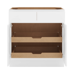 CNC Luxor White 33" W 2 Drawer Double Door Base Cabinet W/ 2 Pullout Shelf