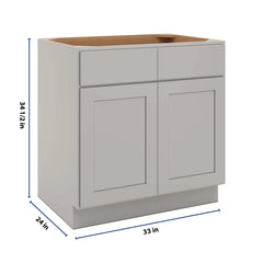 CNC Luxor Misty Grey 33" W 2 Drawer Double Door Base Cabinet