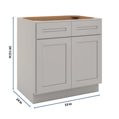 CNC Luxor 5-Piece Misty Grey 33" W 2 Drawer Double Door Base Cabinet