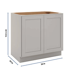 CNC Luxor 5-Piece Misty Grey 36" W Full Height Double Door Base Cabinet W/ 1 Pullout Shelf
