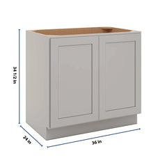 CNC Luxor 5-Piece Misty Grey 36" W Full Height Double Door Base Cabinet W/ 2 Pullout Shelf