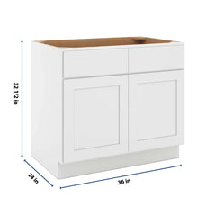 CNC Luxor White 36" W X 32 1/2" H Double Door 2 Drawer Base Cabinet