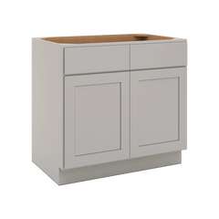 CNC Luxor Misty Grey 36" W 2 Drawer Double Door Base Cabinet W/ 1 Pullout Shelf