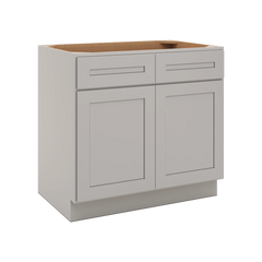 CNC Luxor 5-Piece Misty Grey 36" W 2 Drawer Double Door Base Cabinet W/ 1 Pullout Shelf