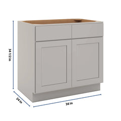 CNC Luxor Misty Grey 36" W 2 Drawer Double Door Base Cabinet W/ 1 Pullout Shelf