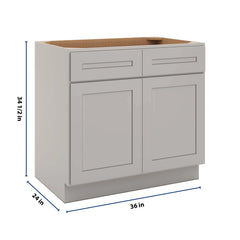 CNC Luxor 5-Piece Misty Grey 36" W 2 Drawer Double Door Base Cabinet W/ 1 Pullout Shelf
