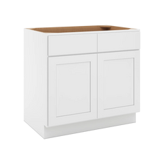 CNC Luxor White 36" W 2 Drawer Double Door Base Cabinet W/ 1 Pullout Shelf