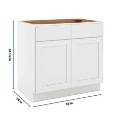 CNC Luxor White 36" W 2 Drawer Double Door Base Cabinet W/ 1 Pullout Shelf
