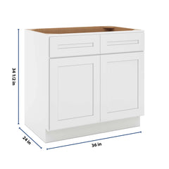 CNC Luxor 5-Piece White 36" W 2 Drawer Double Door Base Cabinet W/ 1 Pullout Shelf