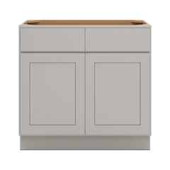 CNC Luxor Misty Grey 36" W 2 Drawer Double Door Base Cabinet W/ 1 Pullout Shelf