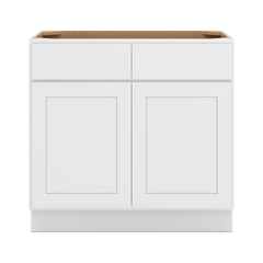CNC Luxor White 36" W 2 Drawer Double Door Base Cabinet W/ 1 Pullout Shelf