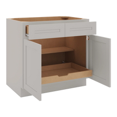 CNC Luxor 5-Piece Misty Grey 36" W 2 Drawer Double Door Base Cabinet W/ 1 Pullout Shelf