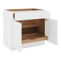 CNC Luxor White 36" W 2 Drawer Double Door Base Cabinet W/ 1 Pullout Shelf