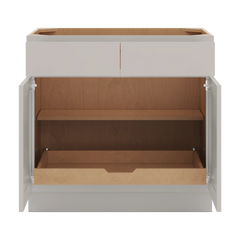 CNC Luxor Misty Grey 36" W 2 Drawer Double Door Base Cabinet W/ 1 Pullout Shelf