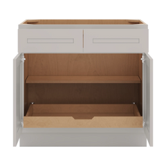 CNC Luxor 5-Piece Misty Grey 36" W 2 Drawer Double Door Base Cabinet W/ 1 Pullout Shelf