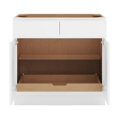 CNC Luxor White 36" W 2 Drawer Double Door Base Cabinet W/ 1 Pullout Shelf