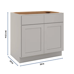 CNC Luxor Misty Grey 36" W 2 Drawer Double Door Base Cabinet W/ 2 Pullout Shelf