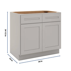 CNC Luxor 5-Piece Misty Grey 36" W 2 Drawer Double Door Base Cabinet W/ 2 Pullout Shelf
