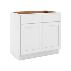 CNC Luxor White 36" W 2 Drawer Double Door Base Cabinet W/ 2 Pullout Shelf