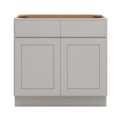 CNC Luxor Misty Grey 36" W 2 Drawer Double Door Base Cabinet W/ 2 Pullout Shelf
