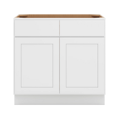 CNC Luxor White 36" W 2 Drawer Double Door Base Cabinet W/ 2 Pullout Shelf