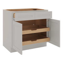 CNC Luxor 5-Piece Misty Grey 36" W 2 Drawer Double Door Base Cabinet W/ 2 Pullout Shelf
