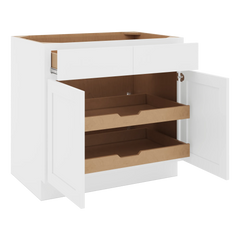 CNC Luxor White 36" W 2 Drawer Double Door Base Cabinet W/ 2 Pullout Shelf