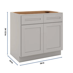 CNC Luxor 5-Piece Misty Grey 36" W 2 Drawer Double Door Base Cabinet