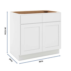 CNC Luxor White 36" W 2 Drawer Double Door Base Cabinet