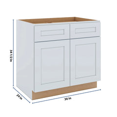 J&K White Shaker S8 Double Door Standard Base Cabinet - 36" W