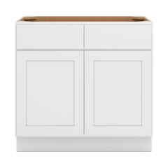 CNC Luxor White 36" W 2 Drawer Double Door Base Cabinet