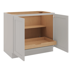 CNC Luxor 5-Piece Misty Grey 39" W Full Height Double Door Base Cabinet W/ 1 Pullout Shelf