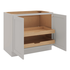 CNC Luxor Misty Grey 39" W Full Height Double Door Base Cabinet W/ 2 Pullout Shelf